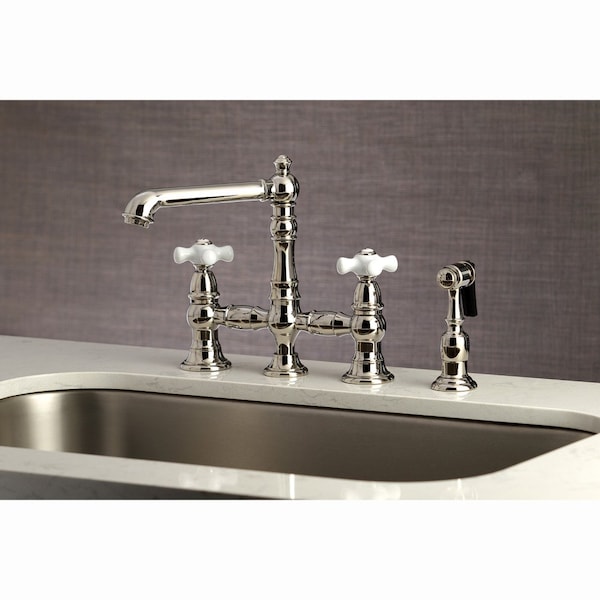 KS7276PXBS English Country 8 Bridge Kitchen Faucet W/ Sprayer, Nickel